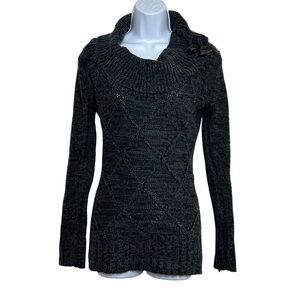 Deb Y2K Charcoal Gray Knit Cowl Neck Tunic Top Sweater Dress Medium